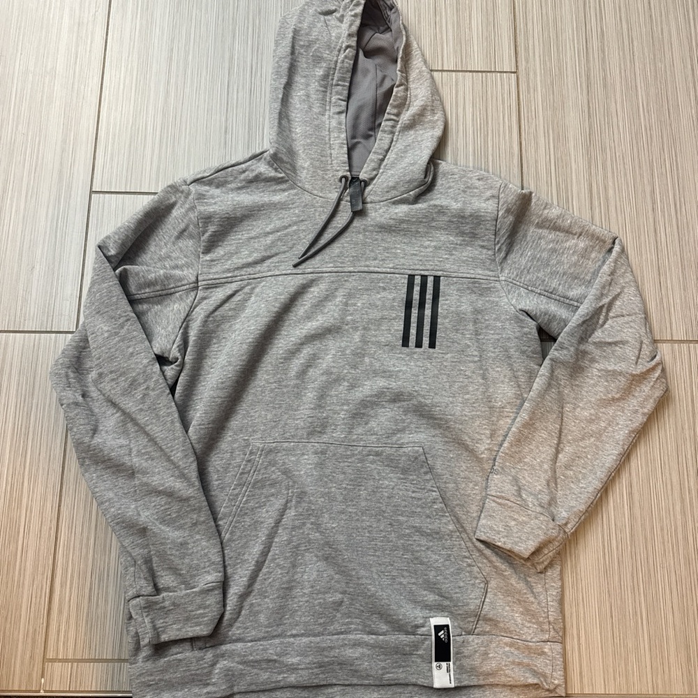 Adidas Light weight Gray Hooded Pullover with Three-Stripe Logo